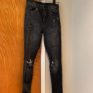 Mother black washed destroyed denim jeans 26
